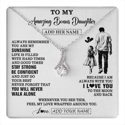Alluring Beauty Necklace 14K White Gold Finish | 1 | Personalized To My Amazing Bonus Daughter Necklace From Bonus Dad Stepdad Man It A Big Hug Stepdaughter Birthday Gifts Christmas Custom Gift Box Message Card | https://teecentury.