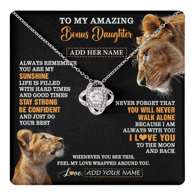 Love Knot Necklace 14K White Gold Finish | 1 | Personalized To My Amazing Bonus Daughter Necklace From Bonus Mom Stepmom Lion It A Big Hug Stepdaughter Birthday Gifts Christmas Custom Gift Box Message Card | https://teecentury.