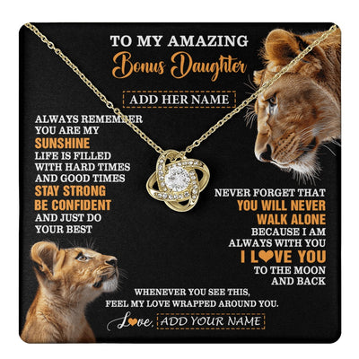 Love Knot Necklace 18K Yellow Gold Finish | 1 | Personalized To My Amazing Bonus Daughter Necklace From Bonus Mom Stepmom Lion It A Big Hug Stepdaughter Birthday Gifts Christmas Custom Gift Box Message Card | https://teecentury.