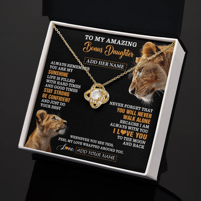 Love Knot Necklace 18K Yellow Gold Finish | 2 | Personalized To My Amazing Bonus Daughter Necklace From Bonus Mom Stepmom Lion It A Big Hug Stepdaughter Birthday Gifts Christmas Custom Gift Box Message Card | https://teecentury.