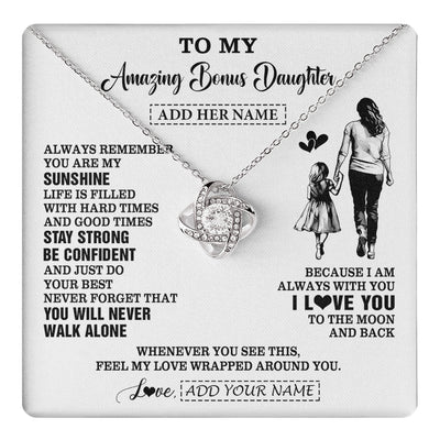 Love Knot Necklace 14K White Gold Finish | 1 | Personalized To My Amazing Bonus Daughter Necklace From Bonus Mom Stepmom Woman It A Big Hug Stepdaughter Birthday Gifts Christmas Custom Gift Box Message Card | https://teecentury.