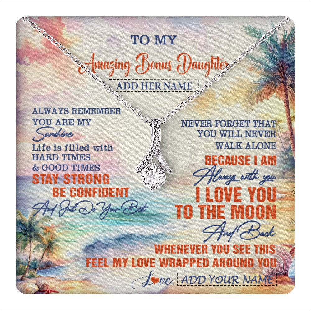Alluring Beauty Necklace 14K White Gold Finish | 1 | Personalized To My Amazing Bonus Daughter Necklace From Stepmom Stepdad Beach It A Big Hug Stepdaughter Birthday Gifts Christmas Custom Gift Box Message Card Shirt & Hoodie | https://teecentury.