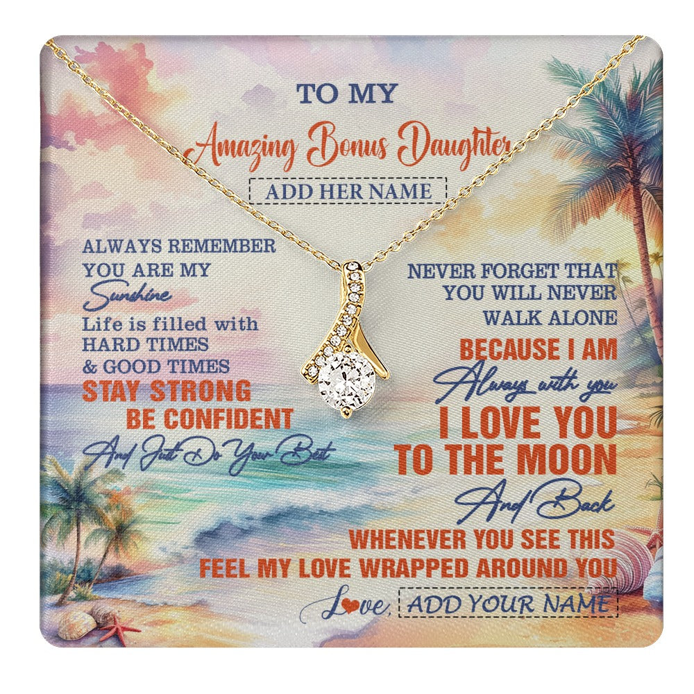 Alluring Beauty Necklace 18K Yellow Gold Finish | 1 | Personalized To My Amazing Bonus Daughter Necklace From Stepmom Stepdad Beach It A Big Hug Stepdaughter Birthday Gifts Christmas Custom Gift Box Message Card Shirt & Hoodie | https://teecentury.