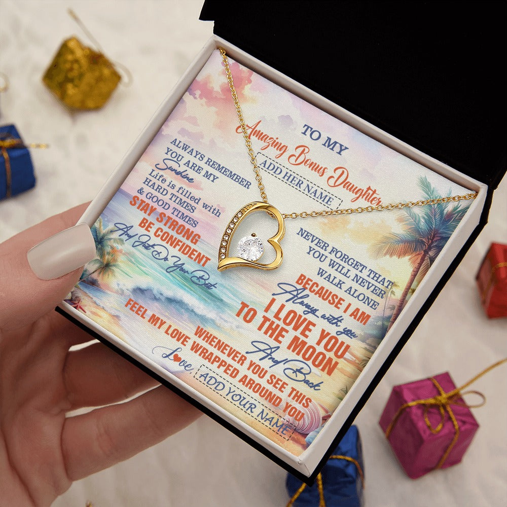 Forever Love Necklace 18K Yellow Gold Finish | 2 | Personalized To My Amazing Bonus Daughter Necklace From Stepmom Stepdad Beach It A Big Hug Stepdaughter Birthday Gifts Christmas Custom Gift Box Message Card Shirt & Hoodie | https://teecentury.