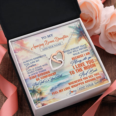 Interlocking Hearts Necklace Stainless Steel & Rose Gold Finish | 2 | Personalized To My Amazing Bonus Daughter Necklace From Stepmom Stepdad Beach It A Big Hug Stepdaughter Birthday Gifts Christmas Custom Gift Box Message Card Shirt & Hoodie | https://teecentury.
