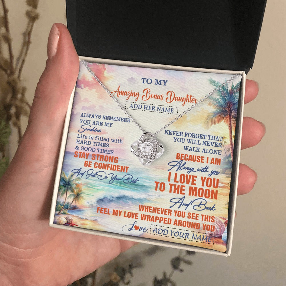 Love Knot Necklace 14K White Gold Finish | 2 | Personalized To My Amazing Bonus Daughter Necklace From Stepmom Stepdad Beach It A Big Hug Stepdaughter Birthday Gifts Christmas Custom Gift Box Message Card Shirt & Hoodie | https://teecentury.