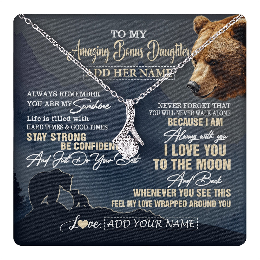 Alluring Beauty Necklace 14K White Gold Finish | 1 | Personalized To My Amazing Bonus Daughter Necklace From Stepmom Stepdad Bear It A Big Hug Stepdaughter Birthday Gifts Christmas Custom Gift Box Message Card | https://teecentury.