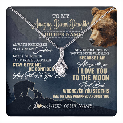 Alluring Beauty Necklace 14K White Gold Finish | 1 | Personalized To My Amazing Bonus Daughter Necklace From Stepmom Stepdad Bear It A Big Hug Stepdaughter Birthday Gifts Christmas Custom Gift Box Message Card | https://teecentury.