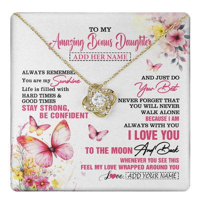 Love Knot Necklace 18K Yellow Gold Finish | 1 | Personalized To My Amazing Bonus Daughter Necklace From Stepmom Stepdad Butterfly It A Big Hug Stepdaughter Birthday Gifts Christmas Gift Box Message Card | https://teecentury.