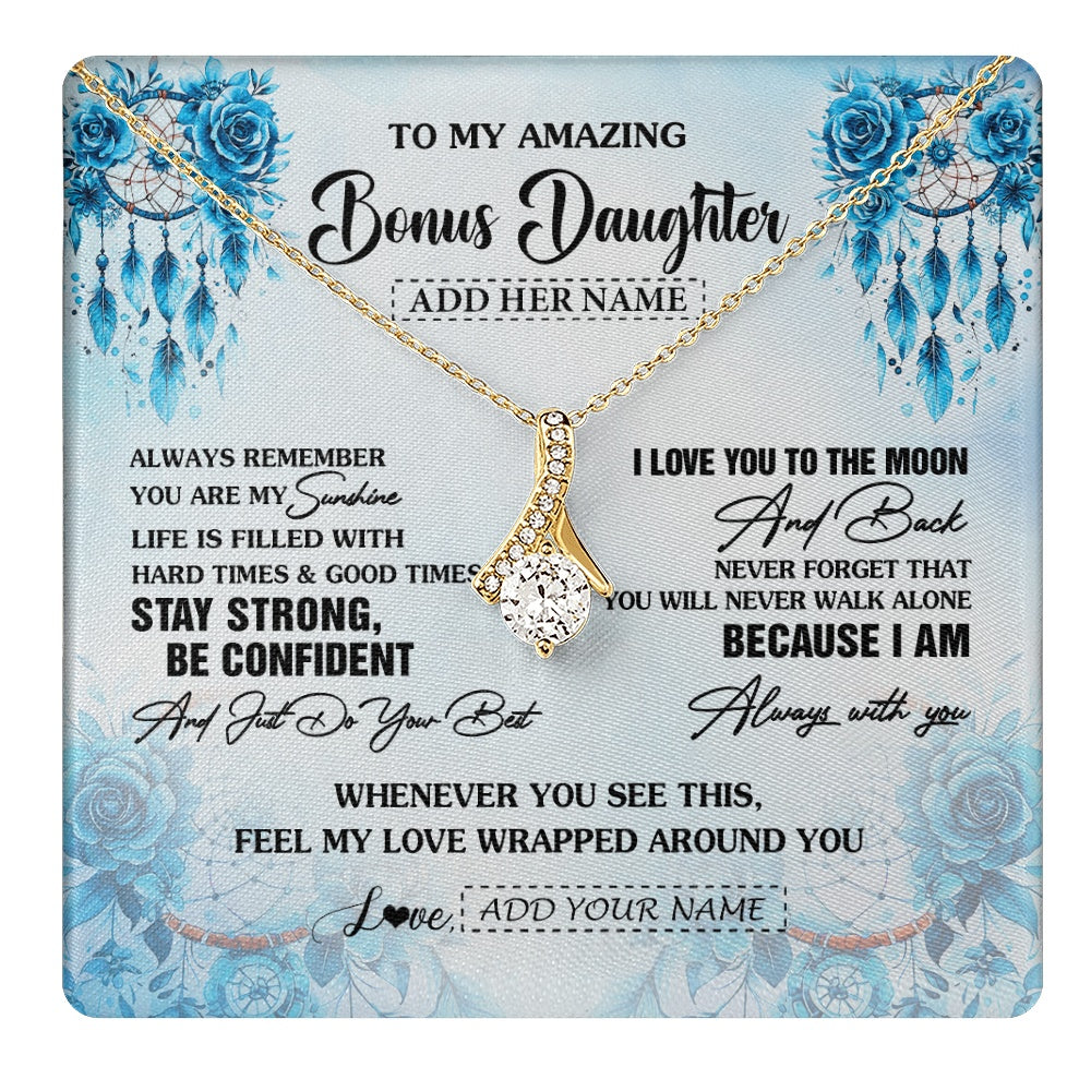 Alluring Beauty Necklace 18K Yellow Gold Finish | 1 | Personalized To My Amazing Bonus Daughter Necklace From Stepmom Stepdad Dream Catcher It A Big Hug Stepdaughter Birthday Gifts Christmas Gift Box Message Card | https://teecentury.