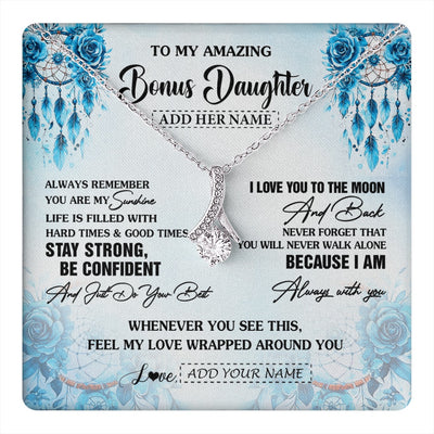 Alluring Beauty Necklace 14K White Gold Finish | 1 | Personalized To My Amazing Bonus Daughter Necklace From Stepmom Stepdad Dream Catcher It A Big Hug Stepdaughter Birthday Gifts Christmas Gift Box Message Card | https://teecentury.
