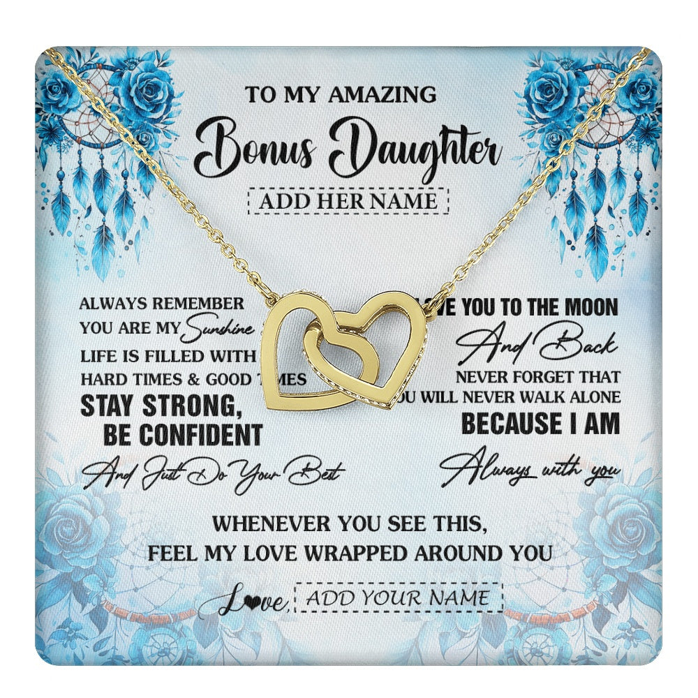 Interlocking Hearts Necklace 18K Yellow Gold Finish | 1 | Personalized To My Amazing Bonus Daughter Necklace From Stepmom Stepdad Dream Catcher It A Big Hug Stepdaughter Birthday Gifts Christmas Gift Box Message Card | https://teecentury.