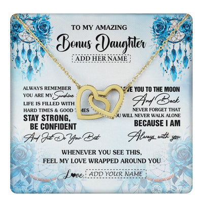 Interlocking Hearts Necklace 18K Yellow Gold Finish | 1 | Personalized To My Amazing Bonus Daughter Necklace From Stepmom Stepdad Dream Catcher It A Big Hug Stepdaughter Birthday Gifts Christmas Gift Box Message Card | https://teecentury.