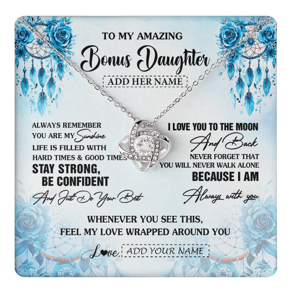 Love Knot Necklace 14K White Gold Finish | 1 | Personalized To My Amazing Bonus Daughter Necklace From Stepmom Stepdad Dream Catcher It A Big Hug Stepdaughter Birthday Gifts Christmas Gift Box Message Card | https://teecentury.