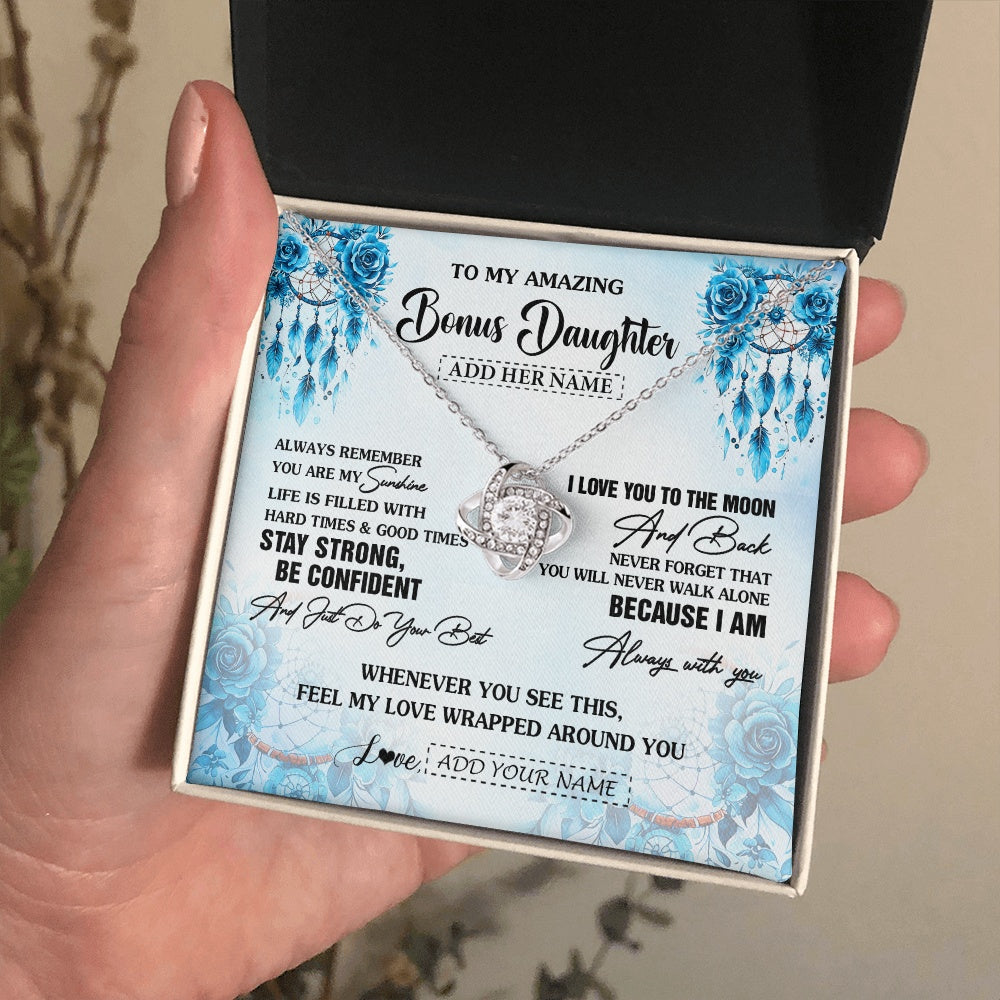 Love Knot Necklace 14K White Gold Finish | 2 | Personalized To My Amazing Bonus Daughter Necklace From Stepmom Stepdad Dream Catcher It A Big Hug Stepdaughter Birthday Gifts Christmas Gift Box Message Card | https://teecentury.