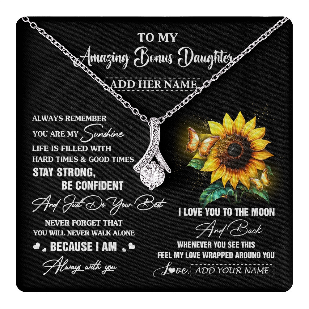 Alluring Beauty Necklace 14K White Gold Finish | 1 | Personalized To My Amazing Bonus Daughter Necklace From Stepmom Stepdad Sunflower It A Big Hug Stepdaughter Birthday Gifts Christmas Gift Box Message Card | https://teecentury.