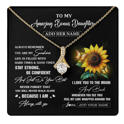 Alluring Beauty Necklace 18K Yellow Gold Finish | 1 | Personalized To My Amazing Bonus Daughter Necklace From Stepmom Stepdad Sunflower It A Big Hug Stepdaughter Birthday Gifts Christmas Gift Box Message Card | https://teecentury.