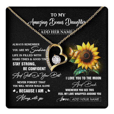 Forever Love Necklace 18K Yellow Gold Finish | 1 | Personalized To My Amazing Bonus Daughter Necklace From Stepmom Stepdad Sunflower It A Big Hug Stepdaughter Birthday Gifts Christmas Gift Box Message Card | https://teecentury.