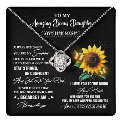 Love Knot Necklace 14K White Gold Finish | 1 | Personalized To My Amazing Bonus Daughter Necklace From Stepmom Stepdad Sunflower It A Big Hug Stepdaughter Birthday Gifts Christmas Gift Box Message Card | https://teecentury.