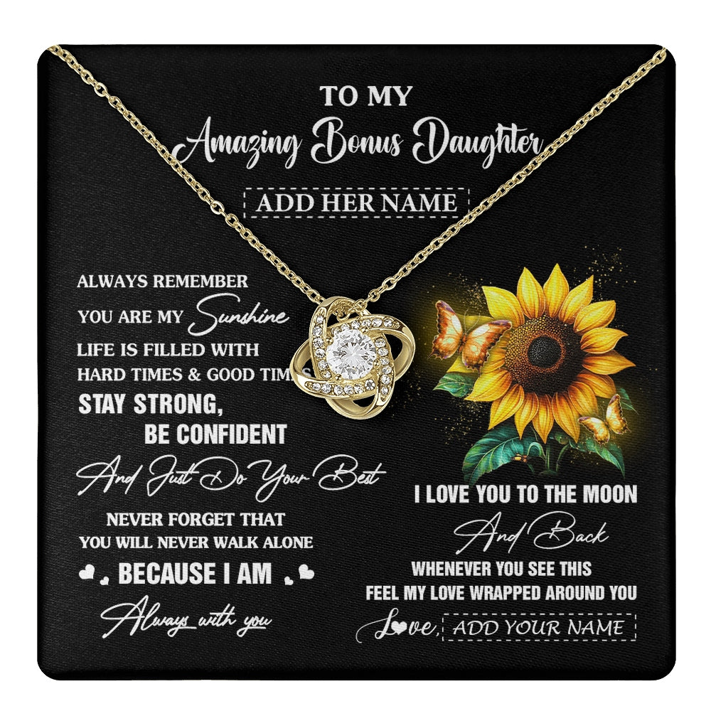 Love Knot Necklace 18K Yellow Gold Finish | 1 | Personalized To My Amazing Bonus Daughter Necklace From Stepmom Stepdad Sunflower It A Big Hug Stepdaughter Birthday Gifts Christmas Gift Box Message Card | https://teecentury.