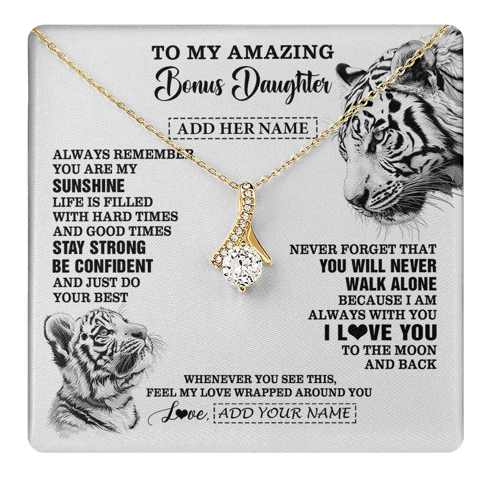 Alluring Beauty Necklace 18K Yellow Gold Finish | 1 | Personalized To My Amazing Bonus Daughter Necklace From Stepmom Stepdad White Tiger It A Big Hug Stepdaughter Birthday Gifts Christmas Gift Box Message Card | https://teecentury.