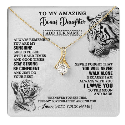 Alluring Beauty Necklace 18K Yellow Gold Finish | 1 | Personalized To My Amazing Bonus Daughter Necklace From Stepmom Stepdad White Tiger It A Big Hug Stepdaughter Birthday Gifts Christmas Gift Box Message Card | https://teecentury.