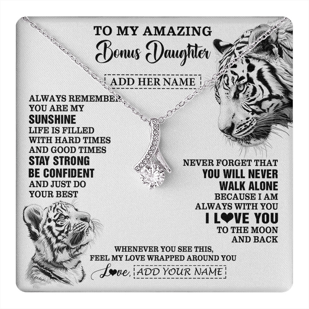 Alluring Beauty Necklace 14K White Gold Finish | 1 | Personalized To My Amazing Bonus Daughter Necklace From Stepmom Stepdad White Tiger It A Big Hug Stepdaughter Birthday Gifts Christmas Gift Box Message Card | https://teecentury.