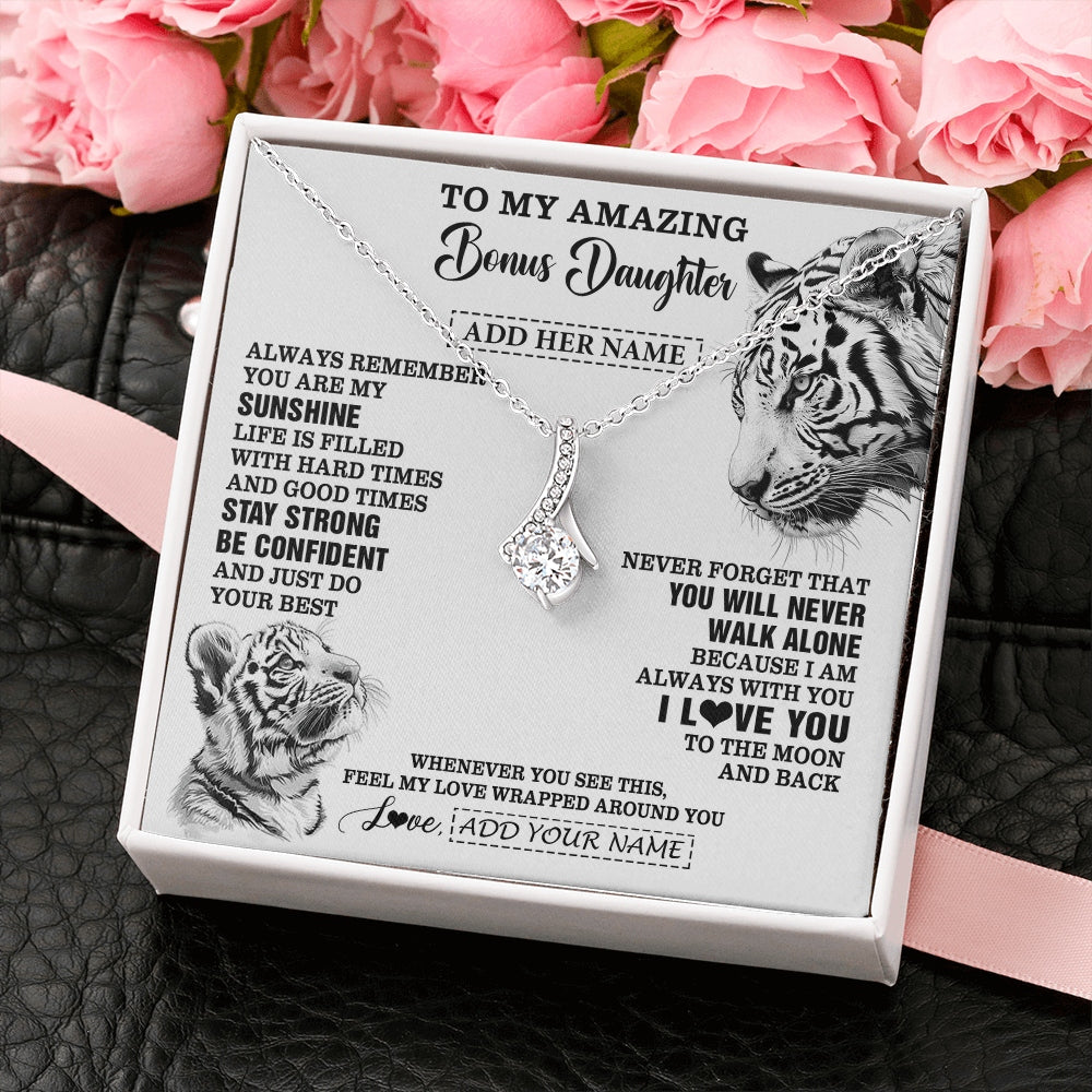 Alluring Beauty Necklace 14K White Gold Finish | 2 | Personalized To My Amazing Bonus Daughter Necklace From Stepmom Stepdad White Tiger It A Big Hug Stepdaughter Birthday Gifts Christmas Gift Box Message Card | https://teecentury.