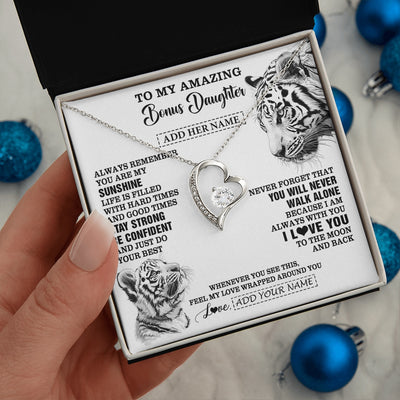 Forever Love Necklace 14K White Gold Finish | 2 | Personalized To My Amazing Bonus Daughter Necklace From Stepmom Stepdad White Tiger It A Big Hug Stepdaughter Birthday Gifts Christmas Gift Box Message Card | https://teecentury.