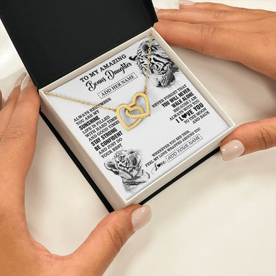 Interlocking Hearts Necklace 18K Yellow Gold Finish | 2 | Personalized To My Amazing Bonus Daughter Necklace From Stepmom Stepdad White Tiger It A Big Hug Stepdaughter Birthday Gifts Christmas Gift Box Message Card | https://teecentury.