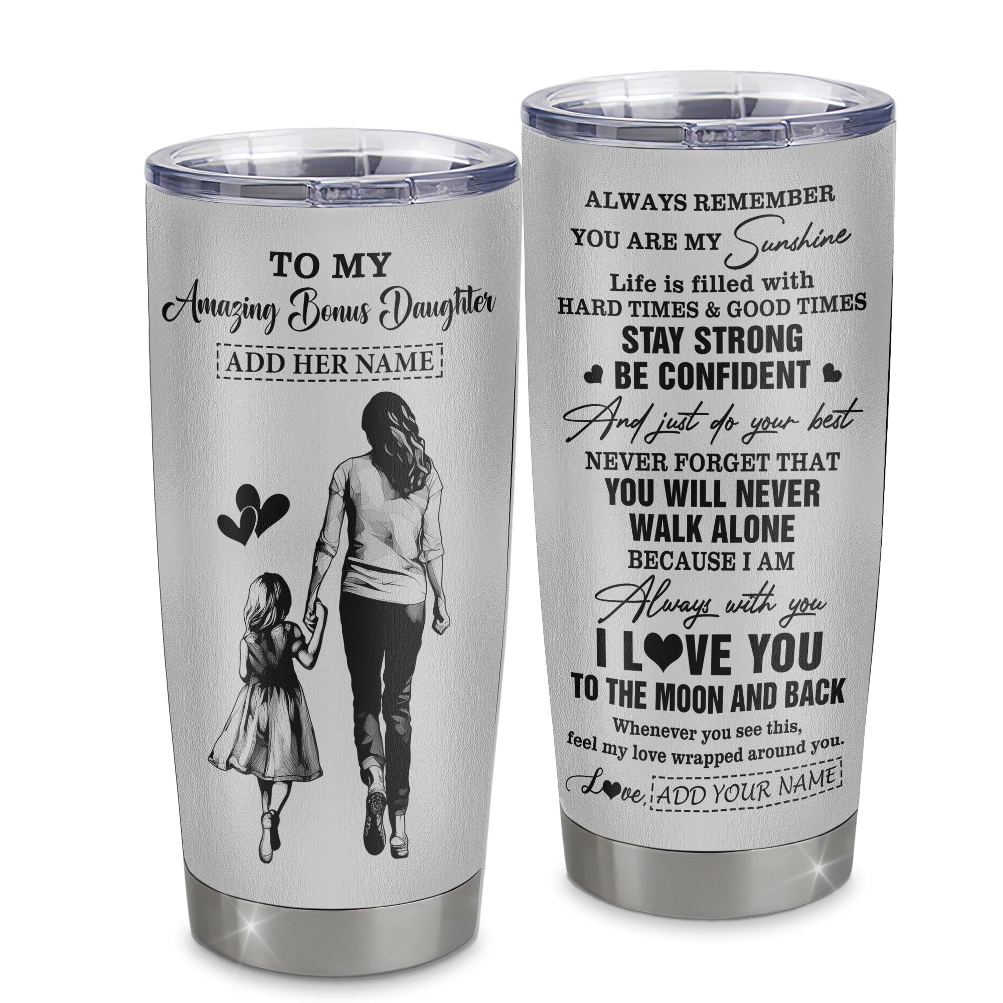 Personalized To My Amazing Bonus Daughter Tumbler From Bonus Mom Stepmom Woman It A Big Hug Stepdaughter Birthday Gifts Christmas Custom Stainless Steel Travel Mug | teecentury