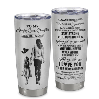 Personalized To My Amazing Bonus Daughter Tumbler From Bonus Mom Stepmom Woman It A Big Hug Stepdaughter Birthday Gifts Christmas Custom Stainless Steel Travel Mug | teecentury
