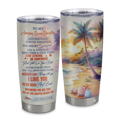 Personalized To My Amazing Bonus Daughter Tumbler From Stepmom Stepdad Beach It A Big Hug Stepdaughter Birthday Gifts Christmas Custom Stainless Steel Travel Mug | teecentury