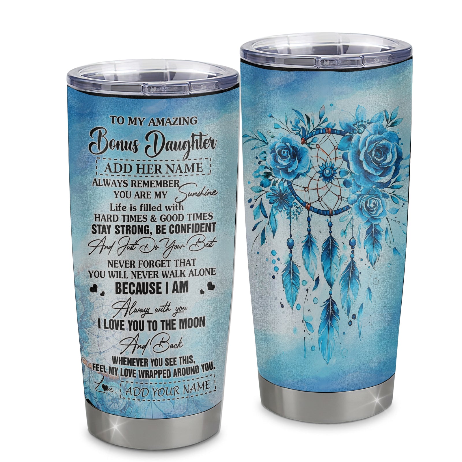 Personalized To My Amazing Bonus Daughter Tumbler From Stepmom Stepdad Dream Catcher It A Big Hug Stepdaughter Birthday Gifts Christmas Stainless Steel Insulated Mug | teecentury