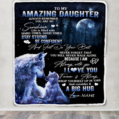 Personalized To My Amazing Bonus Daughter Wolf Blanket From Stepmother Moon Wolf Stepdaughter Birthday Graduation Christmas Customized Fleece Throw Blanket | teecentury