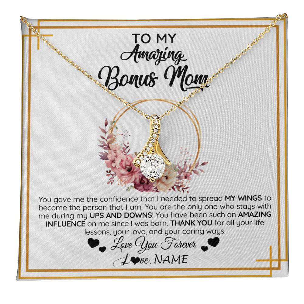 Alluring Beauty Necklace 18K Yellow Gold Finish | 1 | Personalized To My Amazing Bonus Mom Necklace From Daughter You Gave Me The Confidence Stepmom Birthday Mothers Day Christmas Customized Gift Box Message Card | teecentury