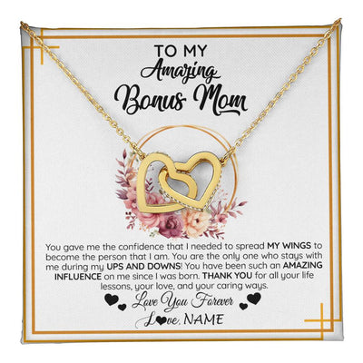 Interlocking Hearts Necklace 18K Yellow Gold Finish | 1 | Personalized To My Amazing Bonus Mom Necklace From Daughter You Gave Me The Confidence Stepmom Birthday Mothers Day Christmas Customized Gift Box Message Card | teecentury