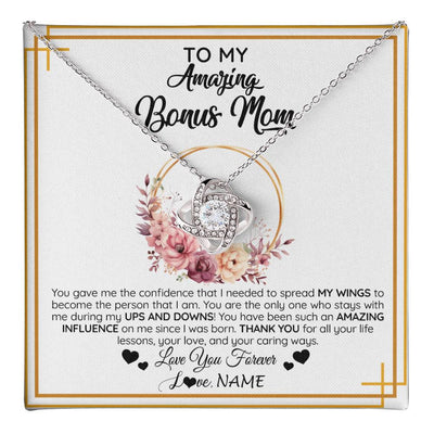 Love Knot Necklace 14K White Gold Finish | 1 | Personalized To My Amazing Bonus Mom Necklace From Daughter You Gave Me The Confidence Stepmom Birthday Mothers Day Christmas Customized Gift Box Message Card | teecentury