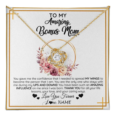 Love Knot Necklace 18K Yellow Gold Finish | 1 | Personalized To My Amazing Bonus Mom Necklace From Daughter You Gave Me The Confidence Stepmom Birthday Mothers Day Christmas Customized Gift Box Message Card | teecentury