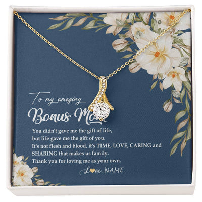 Alluring Beauty Necklace 18K Yellow Gold Finish | Personalized To My Amazing Bonus Mom Necklace from Daughter Thank You Step Mom Jewelry Birthday Mothers Day Thanksgiving Christmas Customized Message Card | teecentury