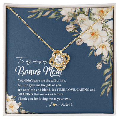 Love Knot Necklace 18K Yellow Gold Finish | Personalized To My Amazing Bonus Mom Necklace from Daughter Thank You Step Mom Jewelry Birthday Mothers Day Thanksgiving Christmas Customized Message Card | teecentury