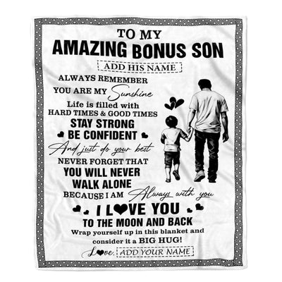Personalized To My Amazing Bonus Son Blanket From Bonus Dad Stepdad Man It A Big Hug Stepson Birthday Gifts Graduation Christmas Customized Fleece Blanket | teecentury