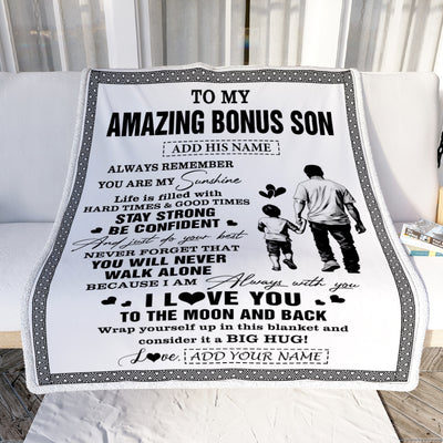 Personalized To My Amazing Bonus Son Blanket From Bonus Dad Stepdad Man It A Big Hug Stepson Birthday Gifts Graduation Christmas Customized Fleece Blanket | teecentury