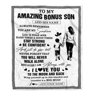 Personalized To My Amazing Bonus Son Blanket From Bonus Mom Stepmom Woman It A Big Hug Stepson Birthday Gifts Graduation Christmas Custom Fleece Blanket | teecentury