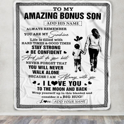 Personalized To My Amazing Bonus Son Blanket From Bonus Mom Stepmom Woman It A Big Hug Stepson Birthday Gifts Graduation Christmas Custom Fleece Blanket | teecentury