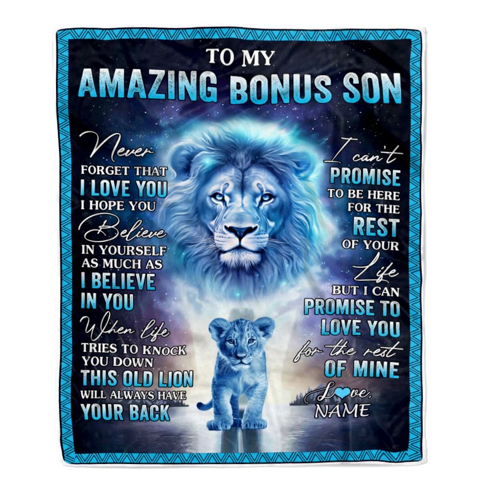 Personalized To My Amazing Bonus Son Blanket From Stepdad Lion Never Forget I Love You Stepson Birthday Gift Graduation Christmas Customized Fleece Blanket | teecentury