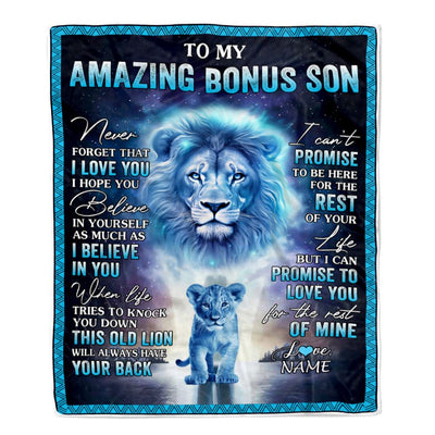 Personalized To My Amazing Bonus Son Blanket From Stepdad Lion Never Forget I Love You Stepson Birthday Gift Graduation Christmas Customized Fleece Blanket | teecentury