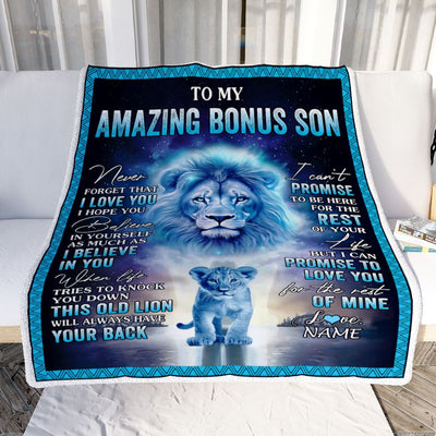 Personalized To My Amazing Bonus Son Blanket From Stepdad Lion Never Forget I Love You Stepson Birthday Gift Graduation Christmas Customized Fleece Blanket | teecentury
