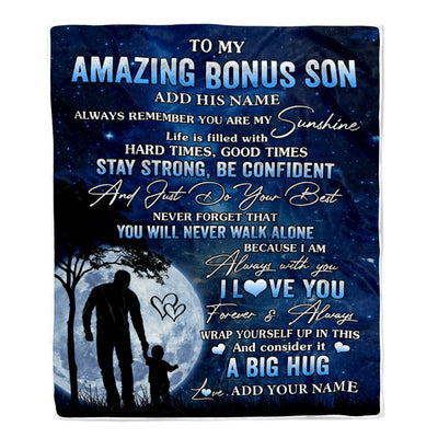 Personalized To My Amazing Bonus Son Blanket From Stepdad My Sunshine Stepson Birthday Gifts Graduation Christmas Customized Fleece Blanket | teecentury