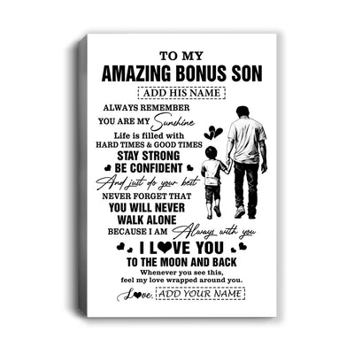 Personalized To My Amazing Bonus Son Canvas From Bonus Dad Stepdad Man It A Big Hug Stepson Birthday Gifts Graduation Christmas Custom Wall Art Framed Canvas | teecentury